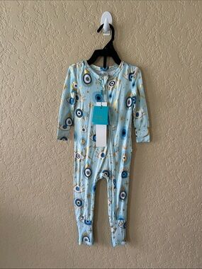 Posh Peanut Light Blue One-Piece Footie with Eye and Star Print